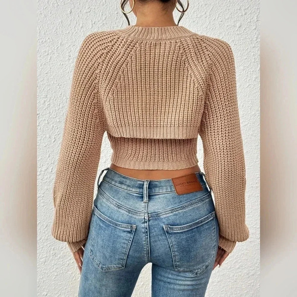 Solid Color Pullover Crop Top Sweater, Casual Daily Wear - Picture 3 of 6